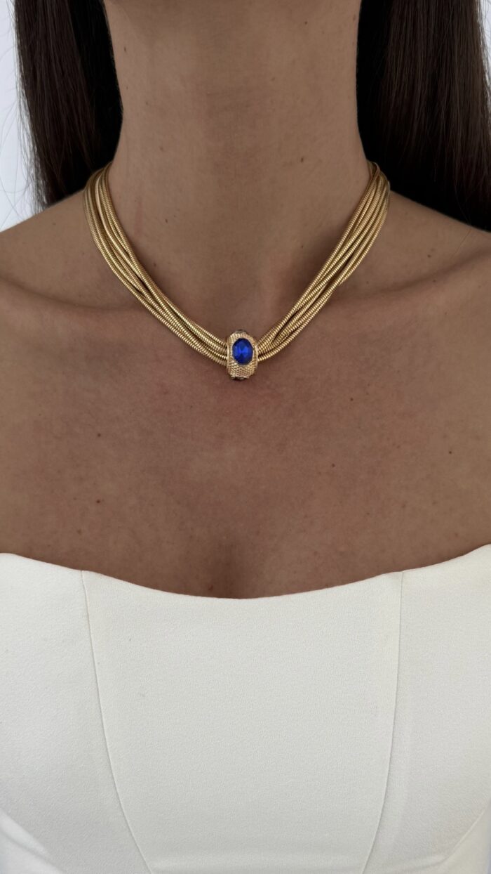 Özel Seri Mıknatıslı Yeşil Kırmızı Mavi Taşlı Çoklu Zincir Gold Kolye