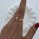 Özel Seri Renkli Zirkon Taş Yaprak Gold Ayarlanabilir Yüzük