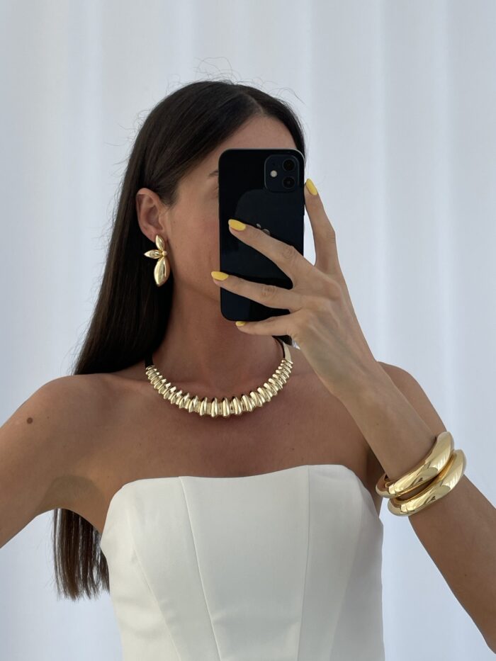 Özel Seri Yarım Çiçek Tasarım Gold Küpe