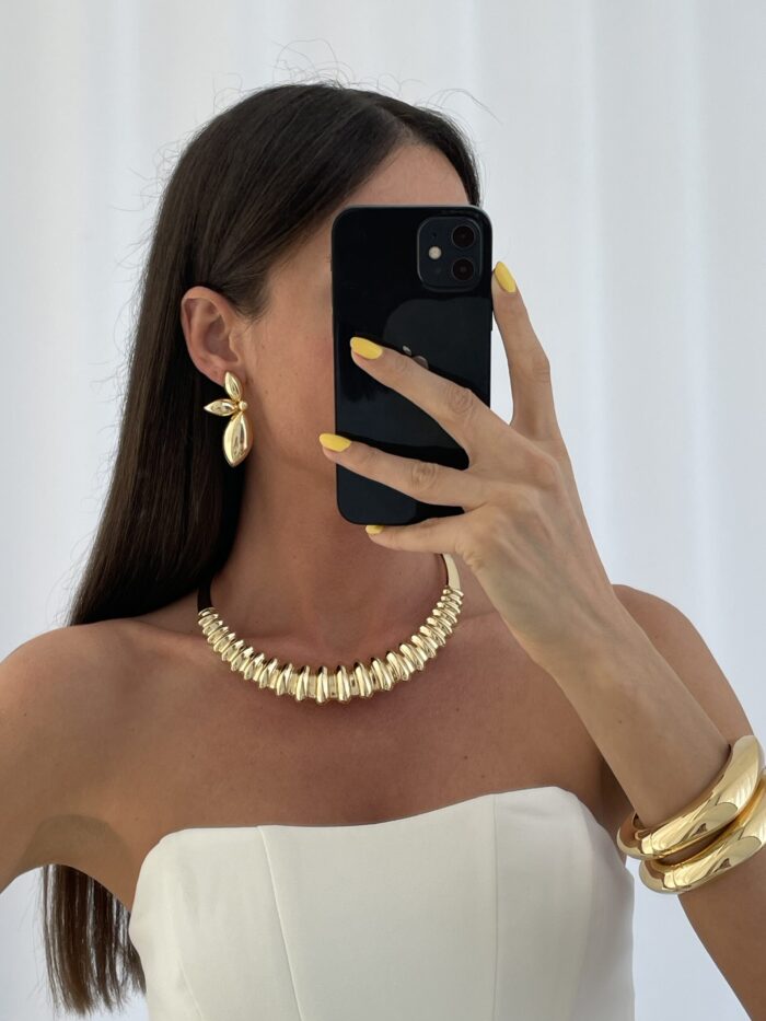 Özel Seri Yarım Çiçek Tasarım Gold Küpe