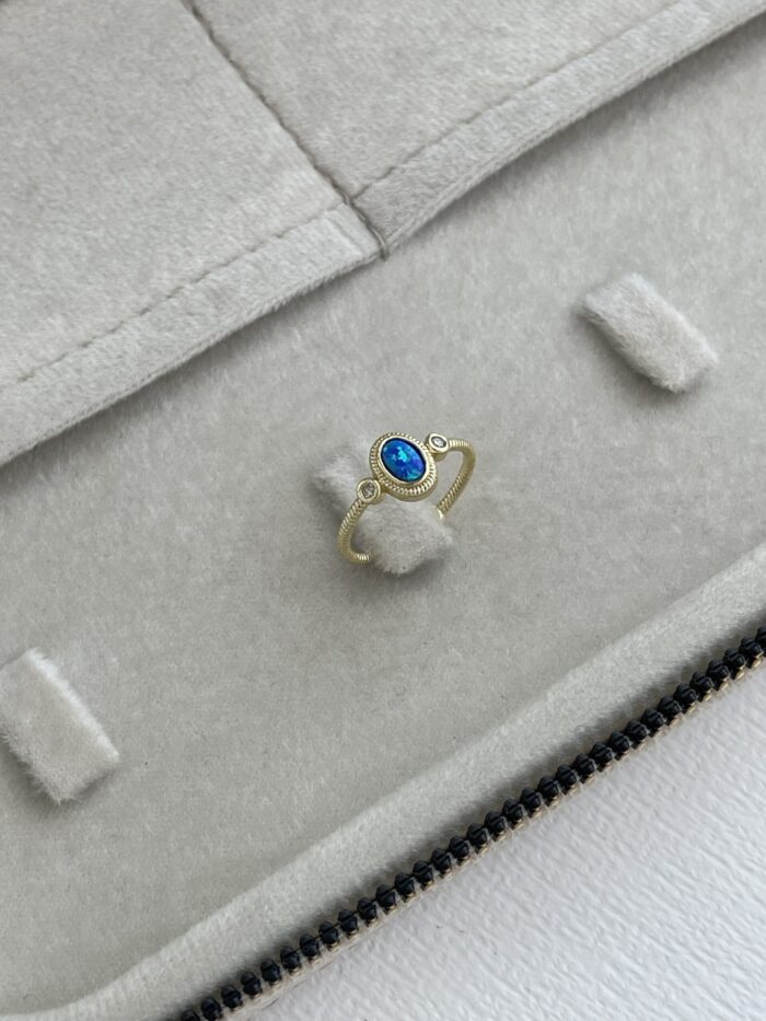 Özel Seri Mavi Opal Taş Gold Ayarlanabilir Yüzük