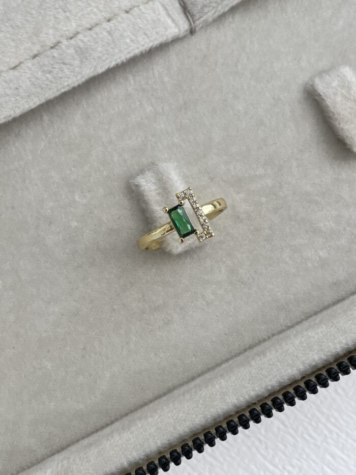 Özel Seri Yeşil Baget & Zirkon Taş Gold Ayarlanabilir Yüzük