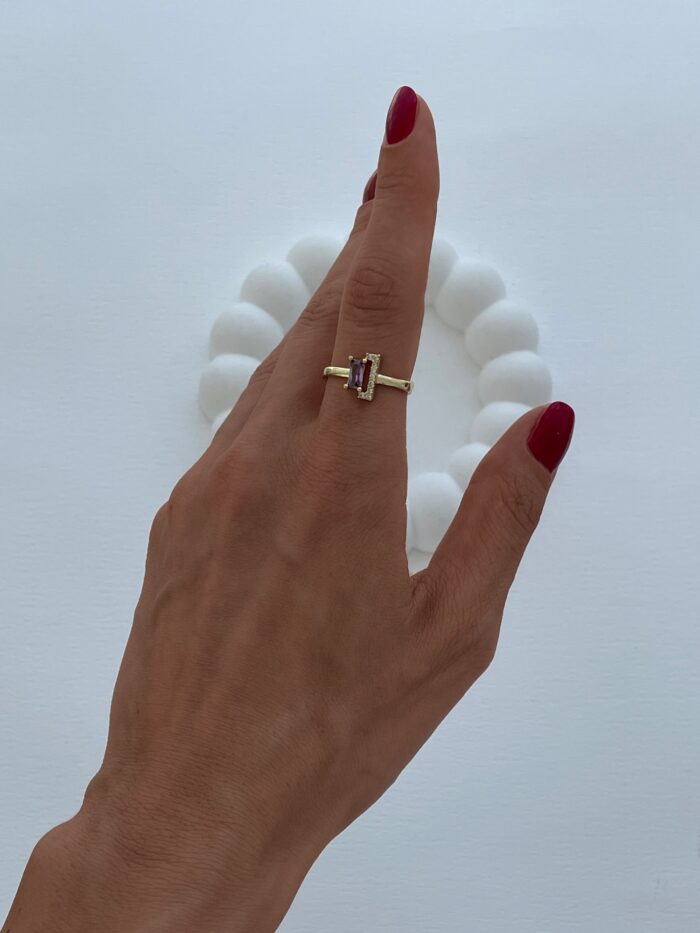 Özel Seri Mor Baget & Zirkon Taş Gold Ayarlanabilir Yüzük