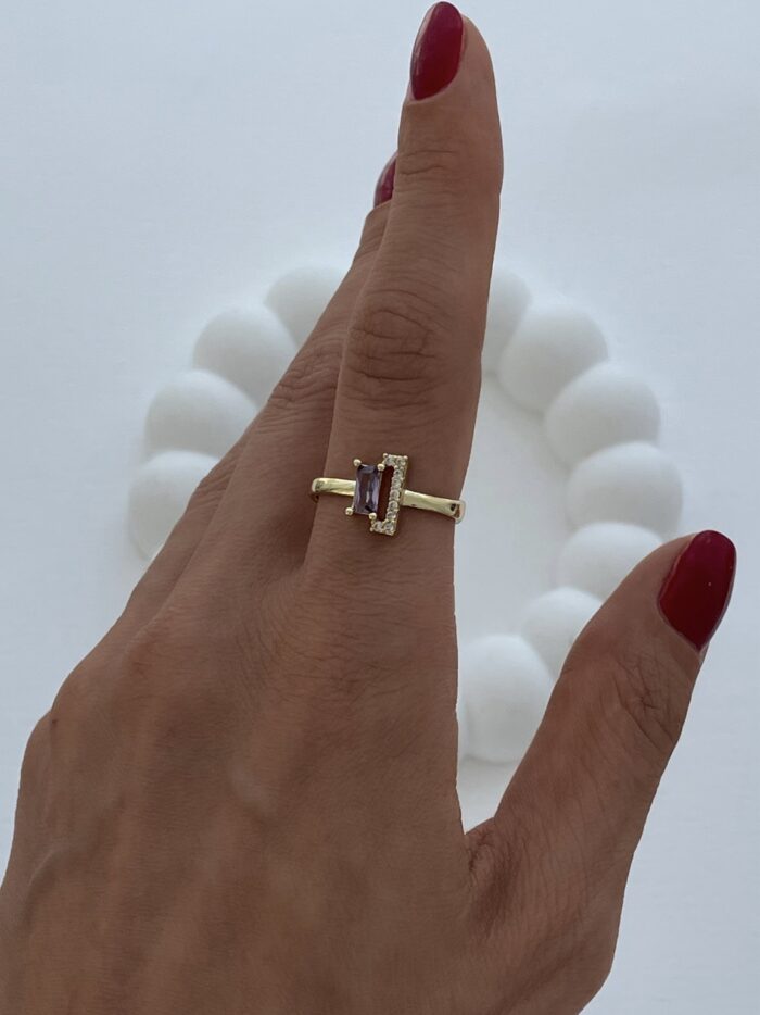 Özel Seri Mor Baget & Zirkon Taş Gold Ayarlanabilir Yüzük