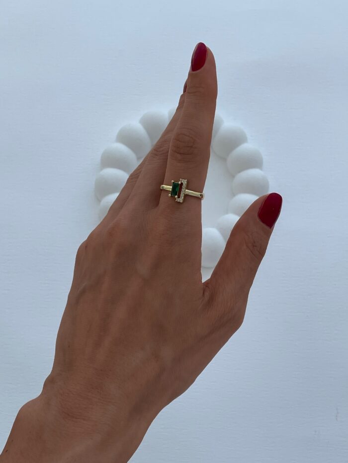 Özel Seri Yeşil Baget & Zirkon Taş Gold Ayarlanabilir Yüzük