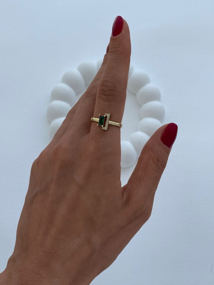 Özel Seri Yeşil Baget & Zirkon Taş Gold Ayarlanabilir Yüzük