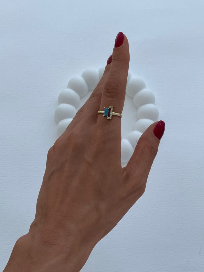 Özel Seri Mavi Baget & Zirkon Taş Gold Ayarlanabilir Yüzük