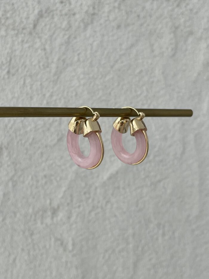 Özel Seri Halka Tasarım Pembe Rainbow Gold Küpe