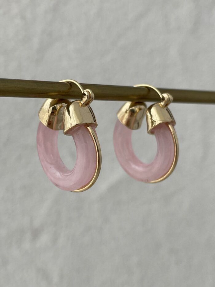 Özel Seri Halka Tasarım Pembe Rainbow Gold Küpe