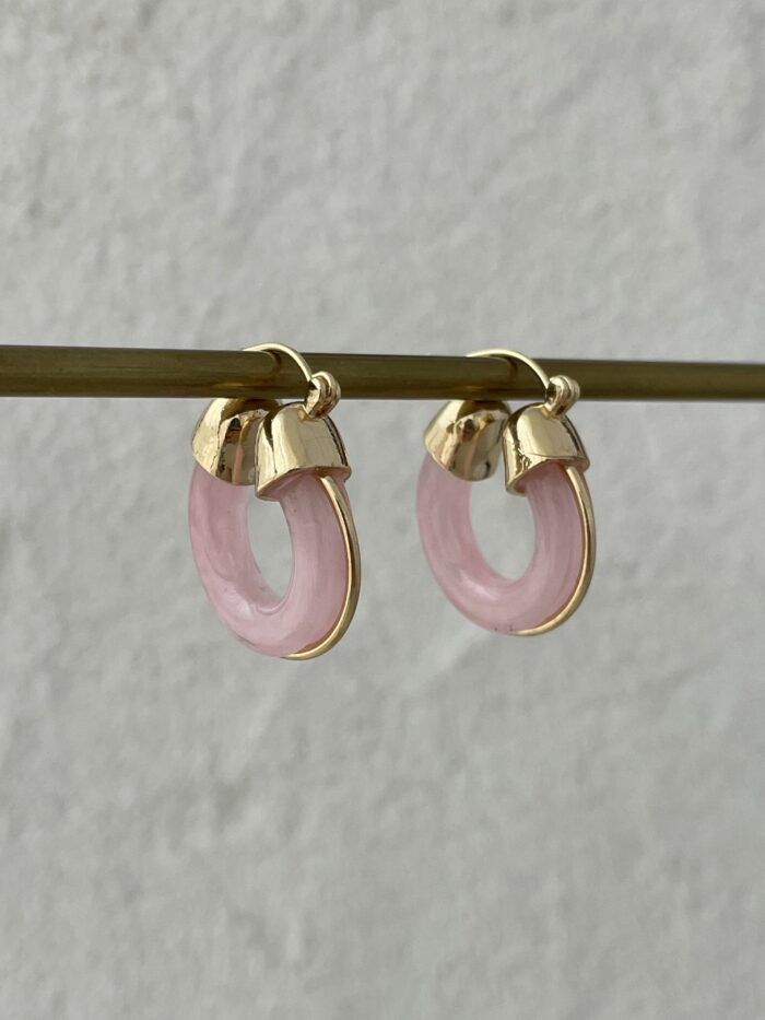 Özel Seri Halka Tasarım Pembe Rainbow Gold Küpe