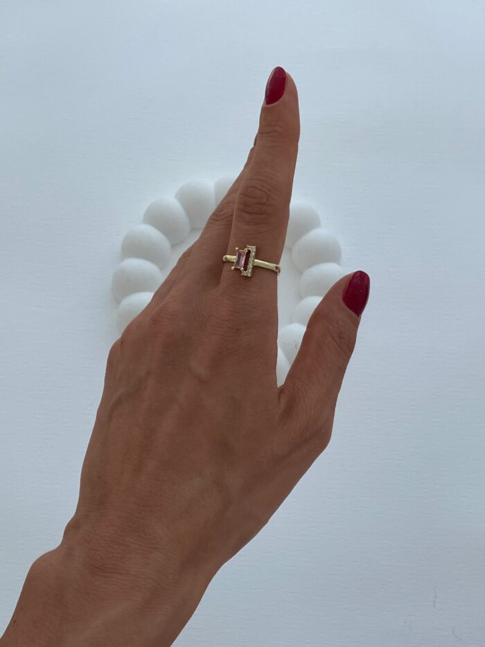 Özel Seri Pembe Baget & Zirkon Taş Gold Ayarlanabilir Yüzük