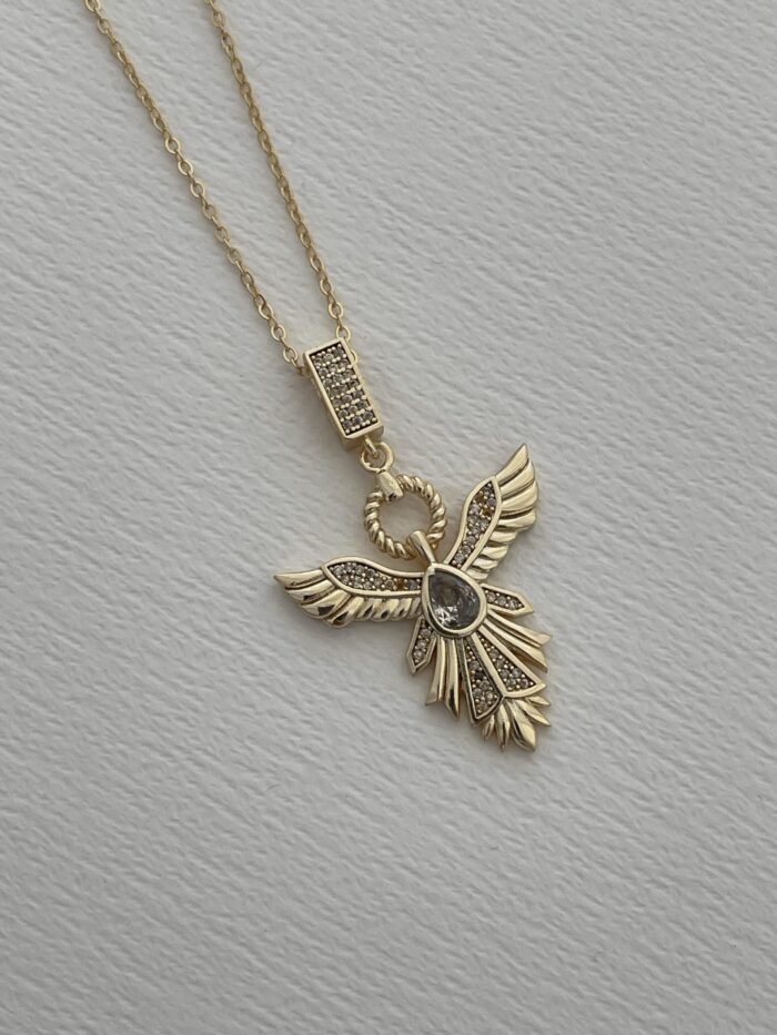 Özel Seri Zirkon Taşlı Gold Anka Kuşu Kolye