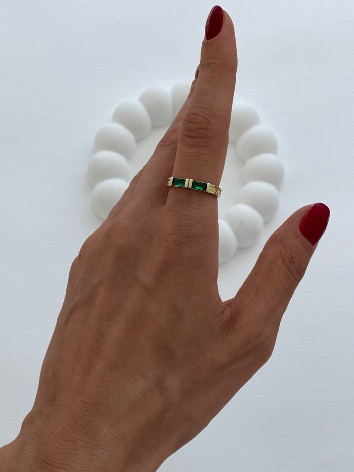 Özel Seri Yeşil İkili Baget Taş Gold Ayarlanabilir Yüzük
