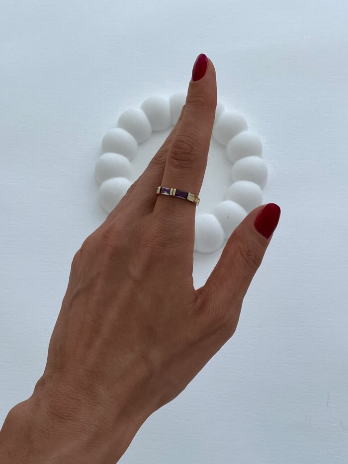 Özel Seri Mor İkili Baget Taş Gold Ayarlanabilir Yüzük