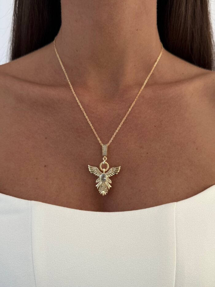 Özel Seri Zirkon Taşlı Gold Anka Kuşu Kolye