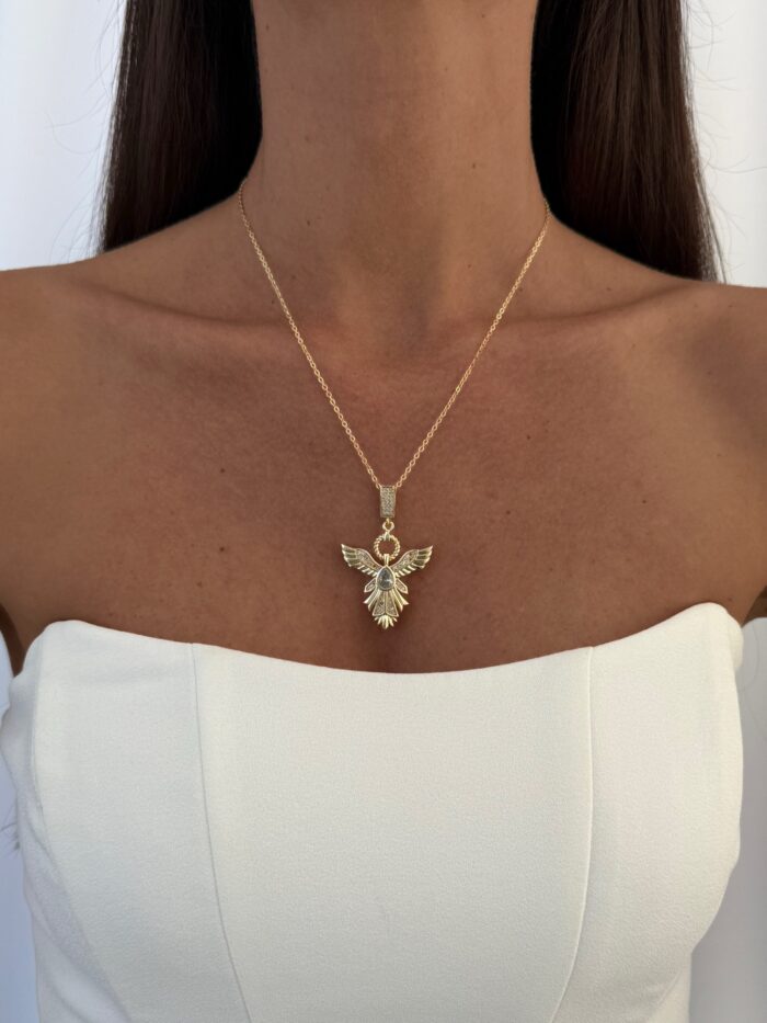 Özel Seri Zirkon Taşlı Gold Anka Kuşu Kolye