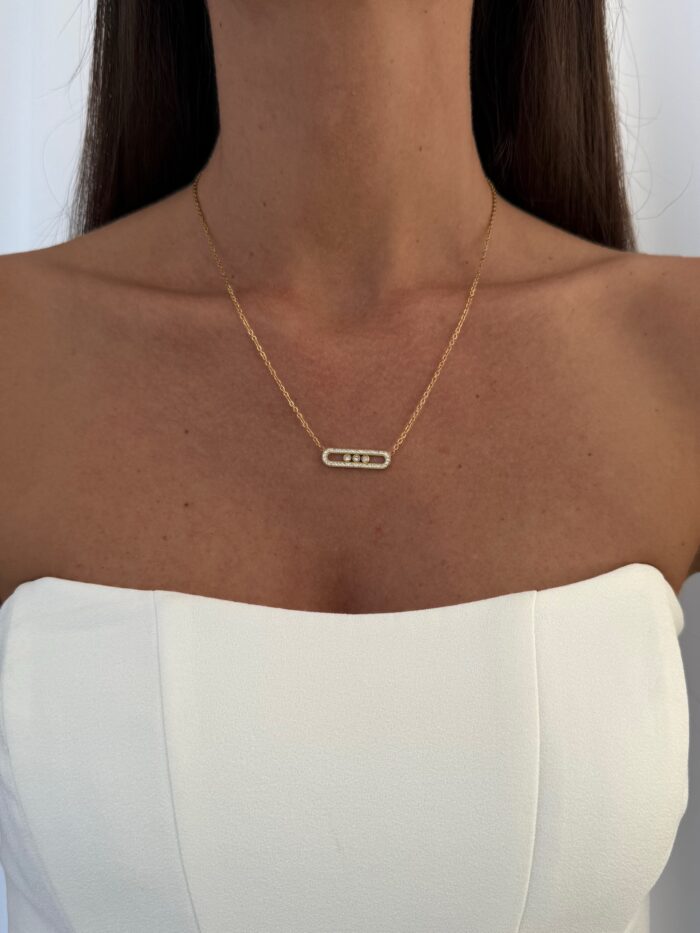 Özel Seri Zirkon Taşlı Oval Tasarım Marka Model Gold Kolye