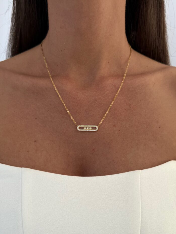 Özel Seri Zirkon Taşlı Oval Tasarım Marka Model Gold Kolye