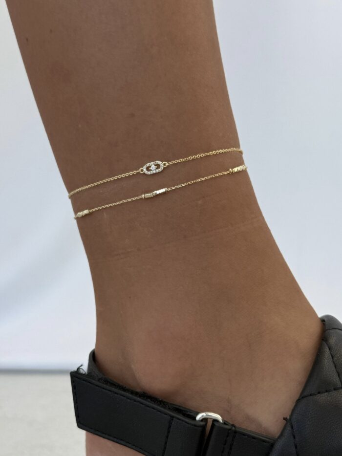 Özel Seri Zirkon Taşlı Marka Model İkili Zincir Gold Halhal