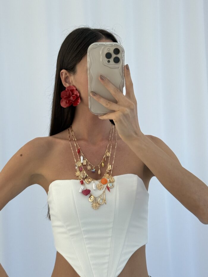 Özel Seri Marka Model Charm Detay Üçlü Gold Kolye
