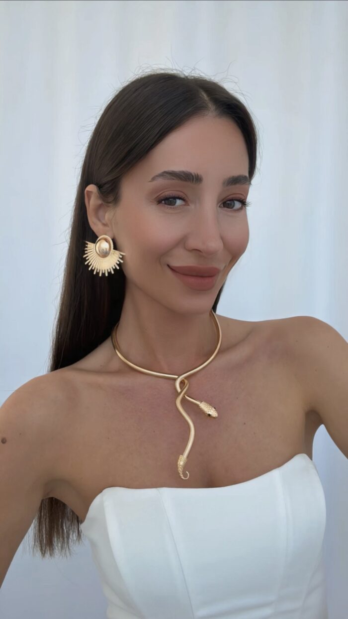 Özel Seri Sarmal Yılan Tasarım Gold Choker Kolye