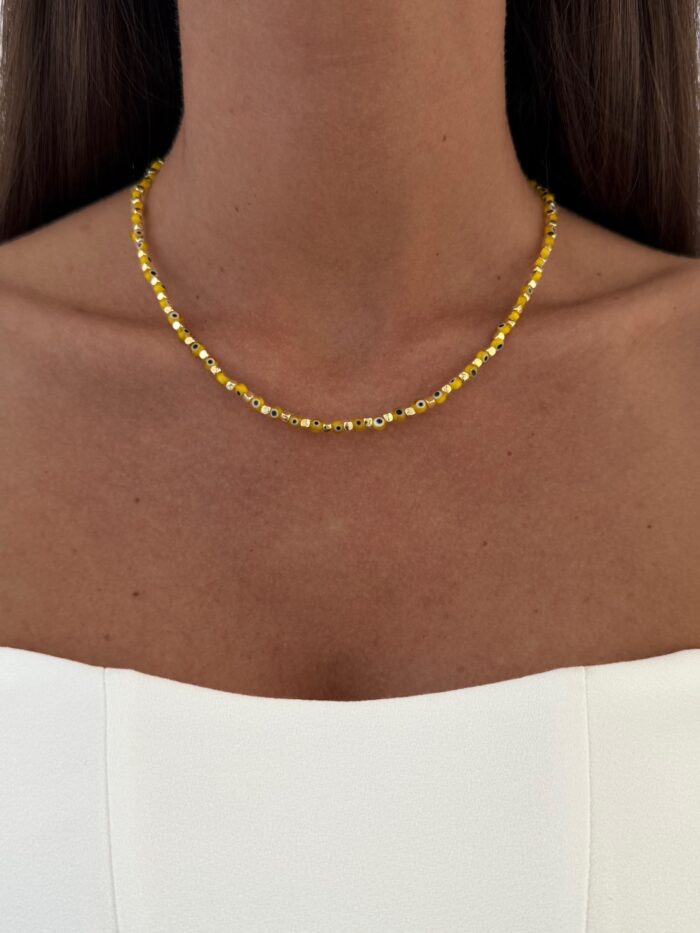 Özel Seri Nazar Motif Sarı Boncuklu Gold Kolye
