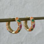 Özel Seri Çiçek Kabartma Desen Turuncu Gold Küpe