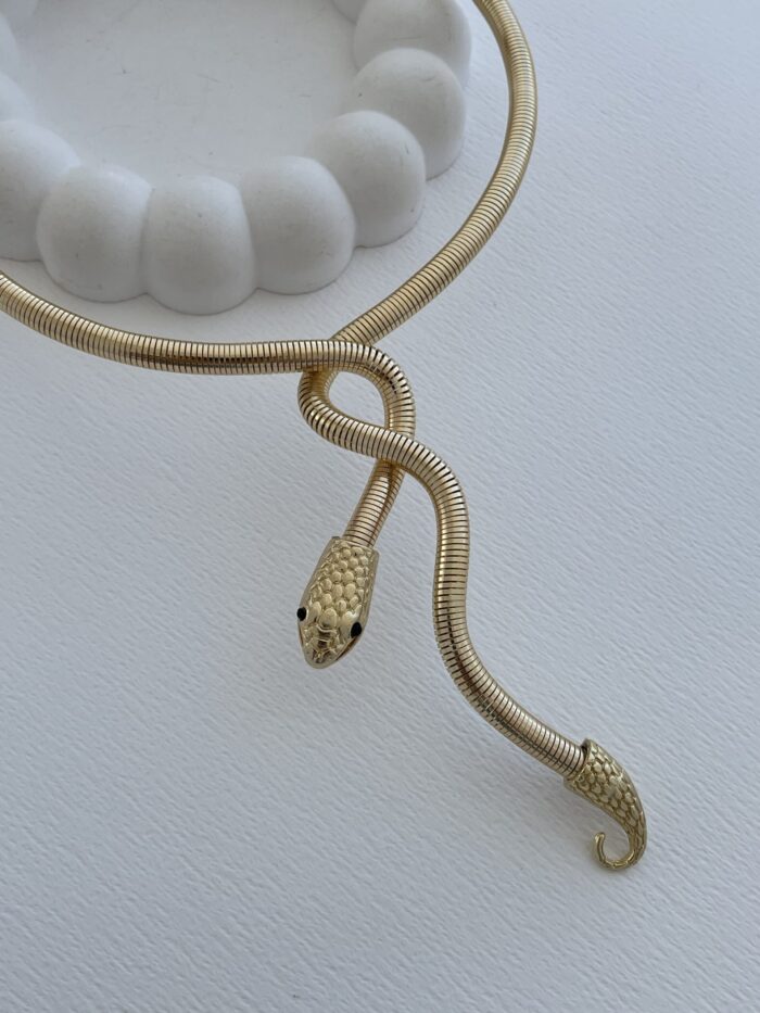 Özel Seri Sarmal Yılan Tasarım Gold Choker Kolye