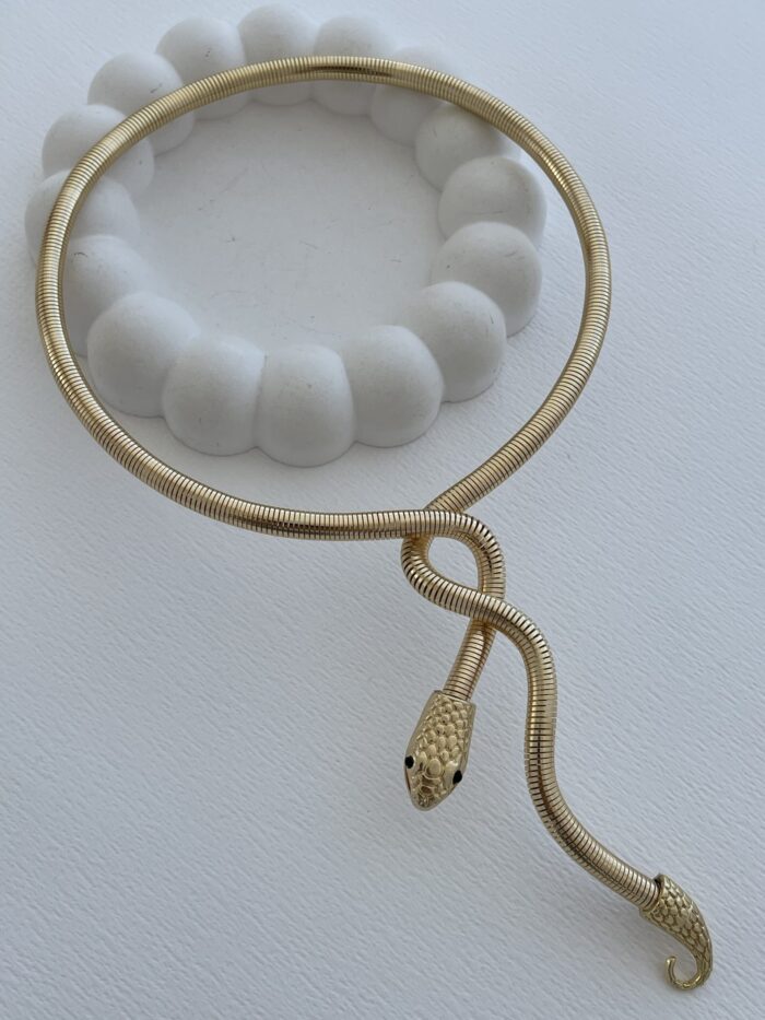 Özel Seri Sarmal Yılan Tasarım Gold Choker Kolye
