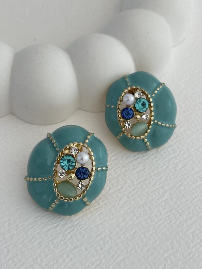 Özel Seri Zirkon Taş İncili Vintage Yeşil Gold Küpe