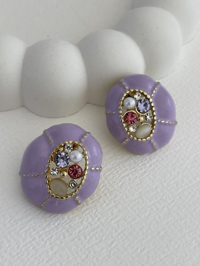 Özel Seri Zirkon Taş İncili Vintage Mor Gold Küpe