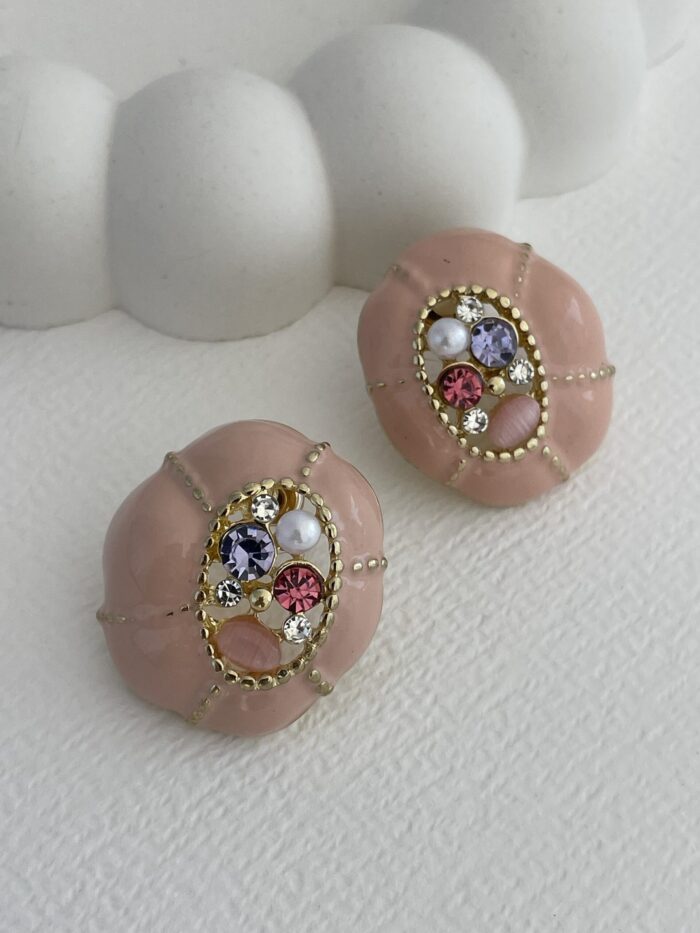 Özel Seri Zirkon Taş İncili Vintage Pembe Gold Küpe