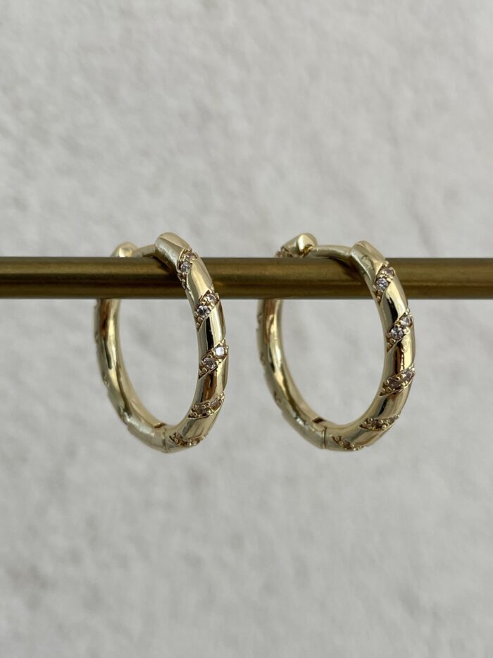 Özel Seri Zirkon Taşlı Büyük Boy Gold Halka Küpe