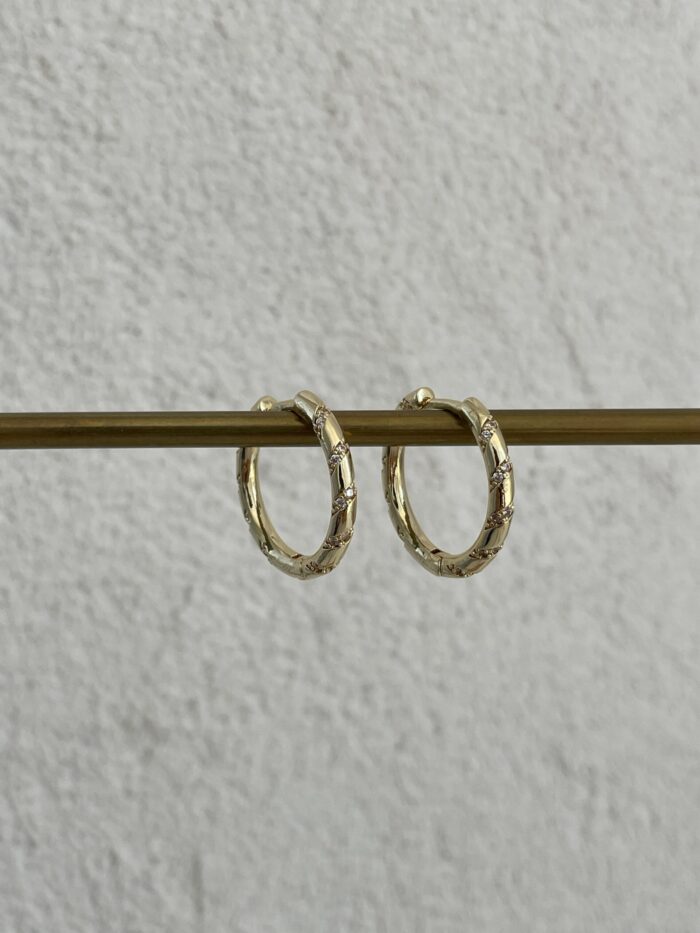 Özel Seri Zirkon Taşlı Büyük Boy Gold Halka Küpe