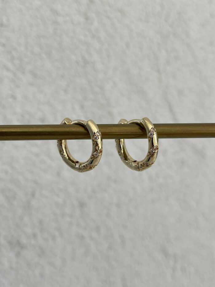 Özel Seri Zirkon Taşlı Küçük Boy Gold Halka Küpe