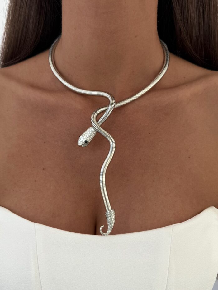 Özel Seri Sarmal Yılan Tasarım Gümüş Choker Kolye