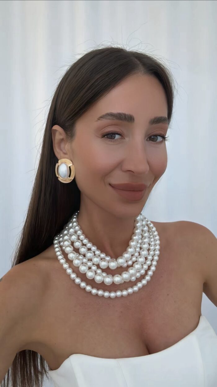 Özel Seri Oval Vintage Tasarım Gold İnci Küpe