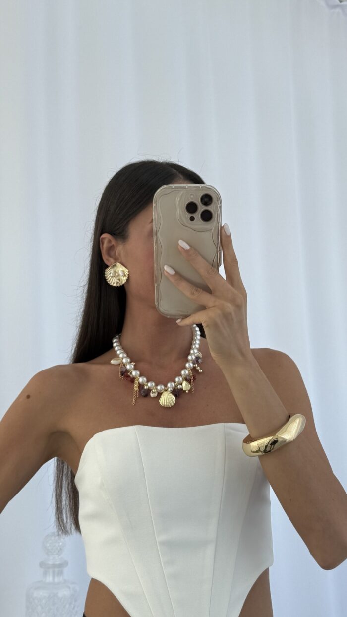 Özel Seri Tırtık Desen Deniz Kabuğu Gold Küpe