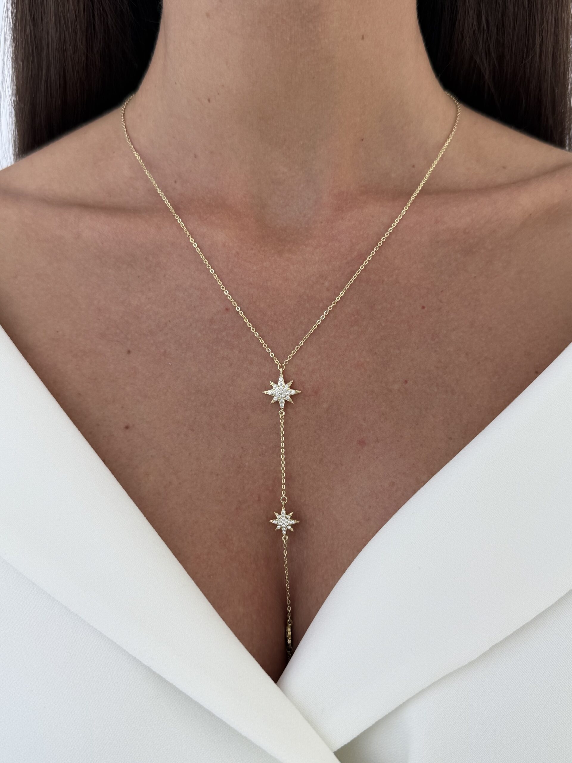 img_3804 Özel Seri Zirkon Taşlı Yıldız Tasarım Gold Y Kolye