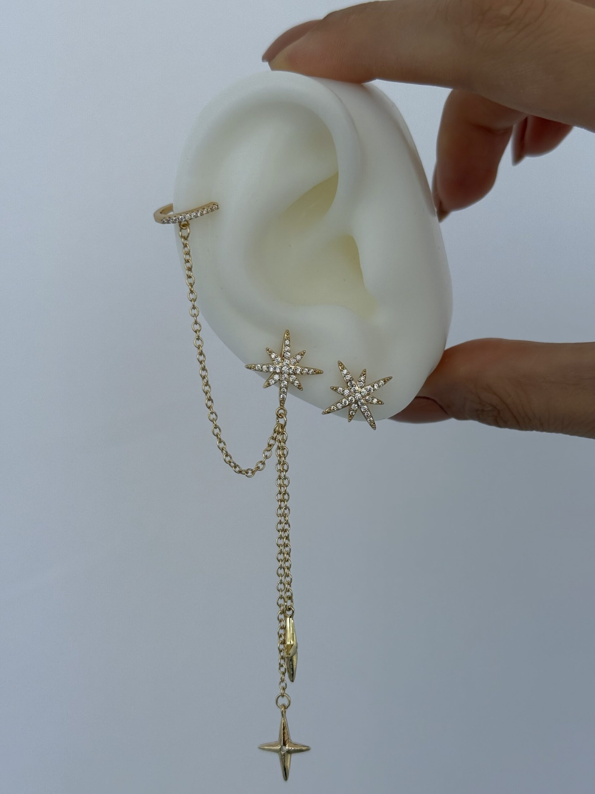 img_4231-3 Özel Seri Zirkon Taşlı Yıldız Tasarım Küpeli İkili Gold Earcuff
