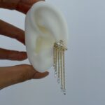 Özel Seri Çiçek Tasarım Taşlı Sallantılı Zincir Gold Earcuff