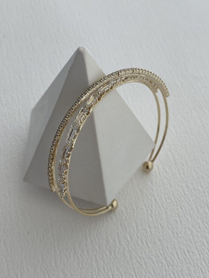 Özel Seri Zirkon & Baget Taşlı X Tasarım Gold Ayarlanabilir Bileklik