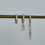 Özel Seri Zirkon Damla Taşlı Gold Üçlü Küpe Set
