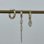 Özel Seri Damla & Kalp Taş Tasarım Gold Üçlü Küpe Set