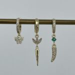 Özel Seri Zirkon Taşlı Yaprak & Biber Tasarım Gold Üçlü Küpe Set