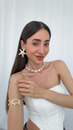 Özel Seri Gold Detaylı Krem Deniz Yıldızı Küpe - Görsel 2