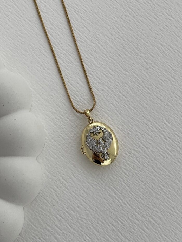 Özel Seri Zirkon Taşlı Fotoğraflı Anka Kuşu Tasarım Gold Alya Kolyesi