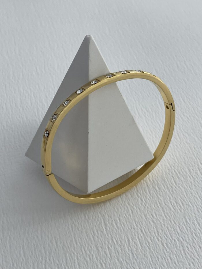 Çelik Kare Zirkon Taşlı Gold Kelepçe Bileklik