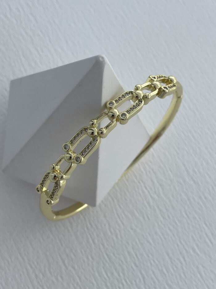 Özel Seri Zirkon Taşlı Zincir Marka Model Gold Kelepçe Bileklik