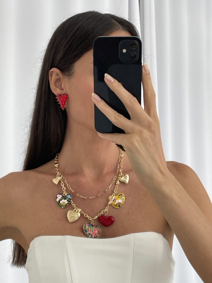 Özel Seri Kırmızı Çilek Tasarım Gold Küpe